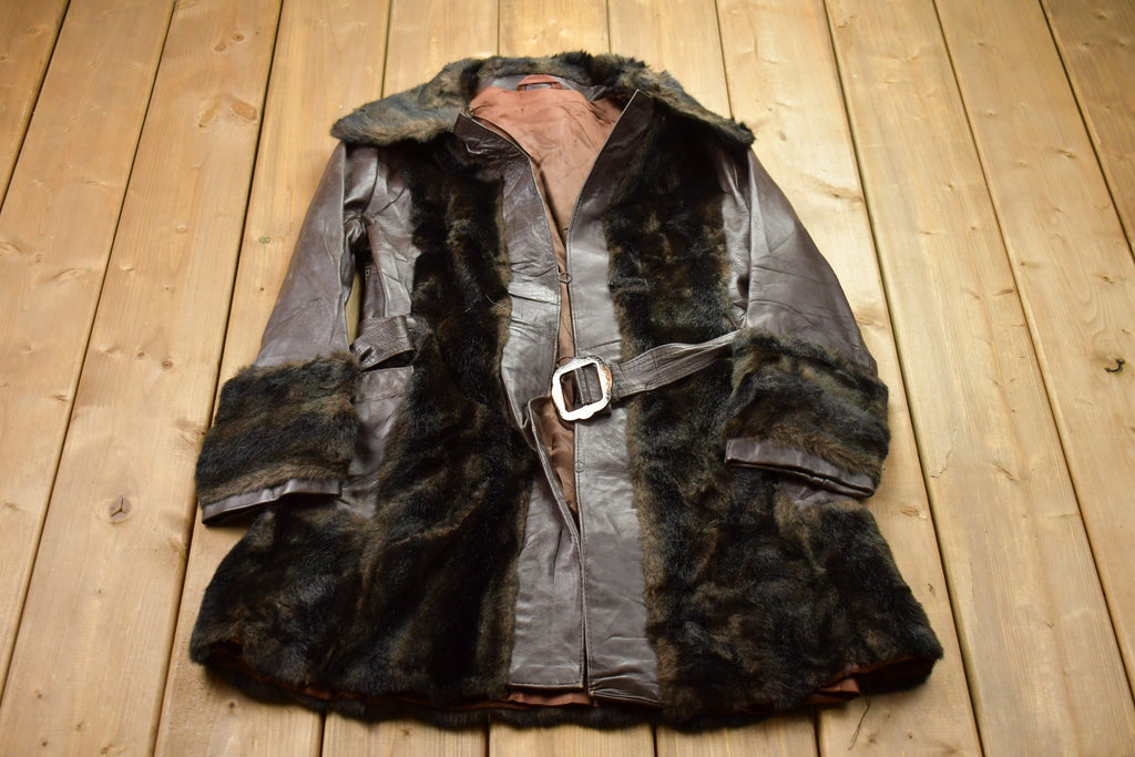 Vintage 1970s Fur and Leather Long Coat