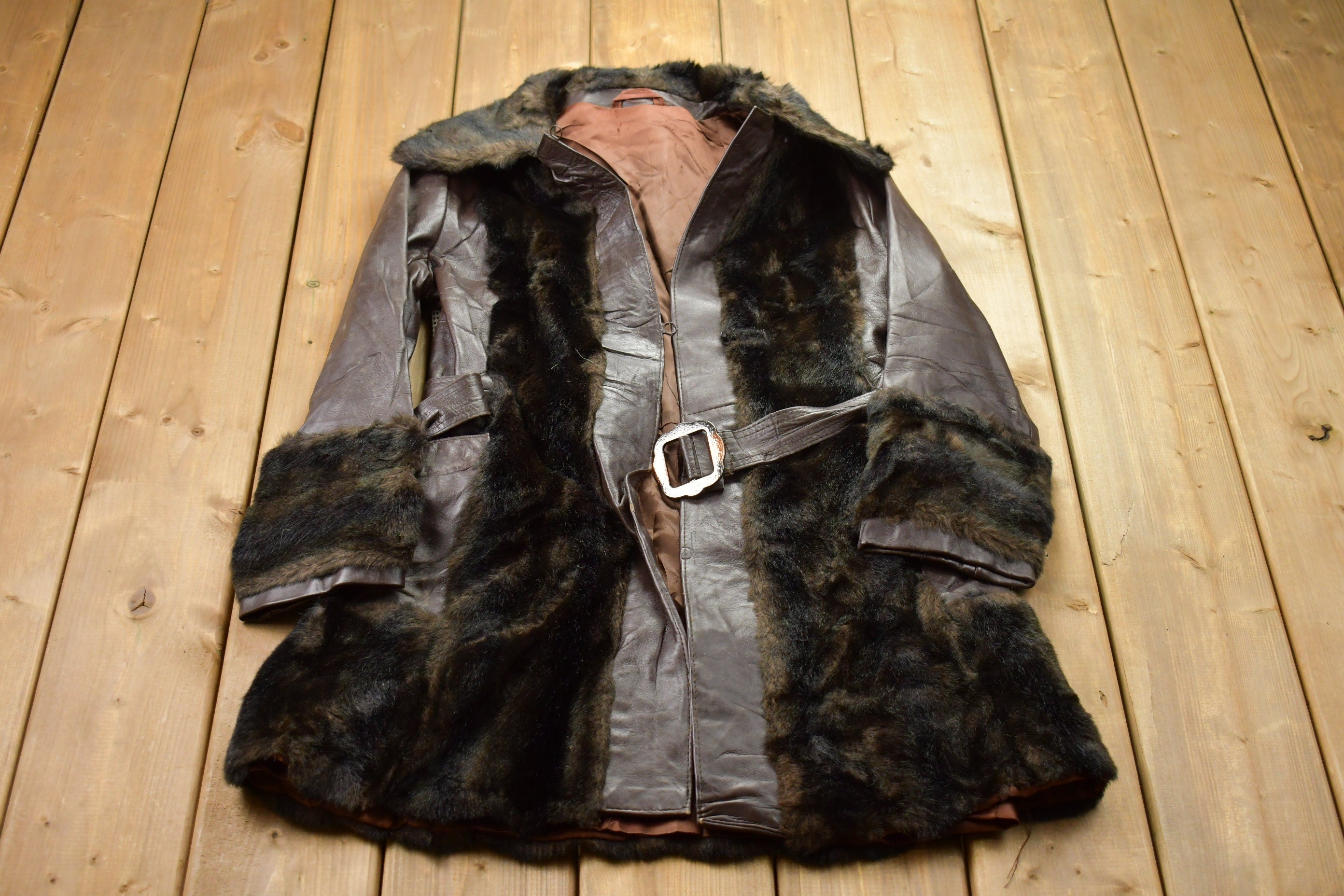 Vintage 1970s Fur and Leather Long Coat