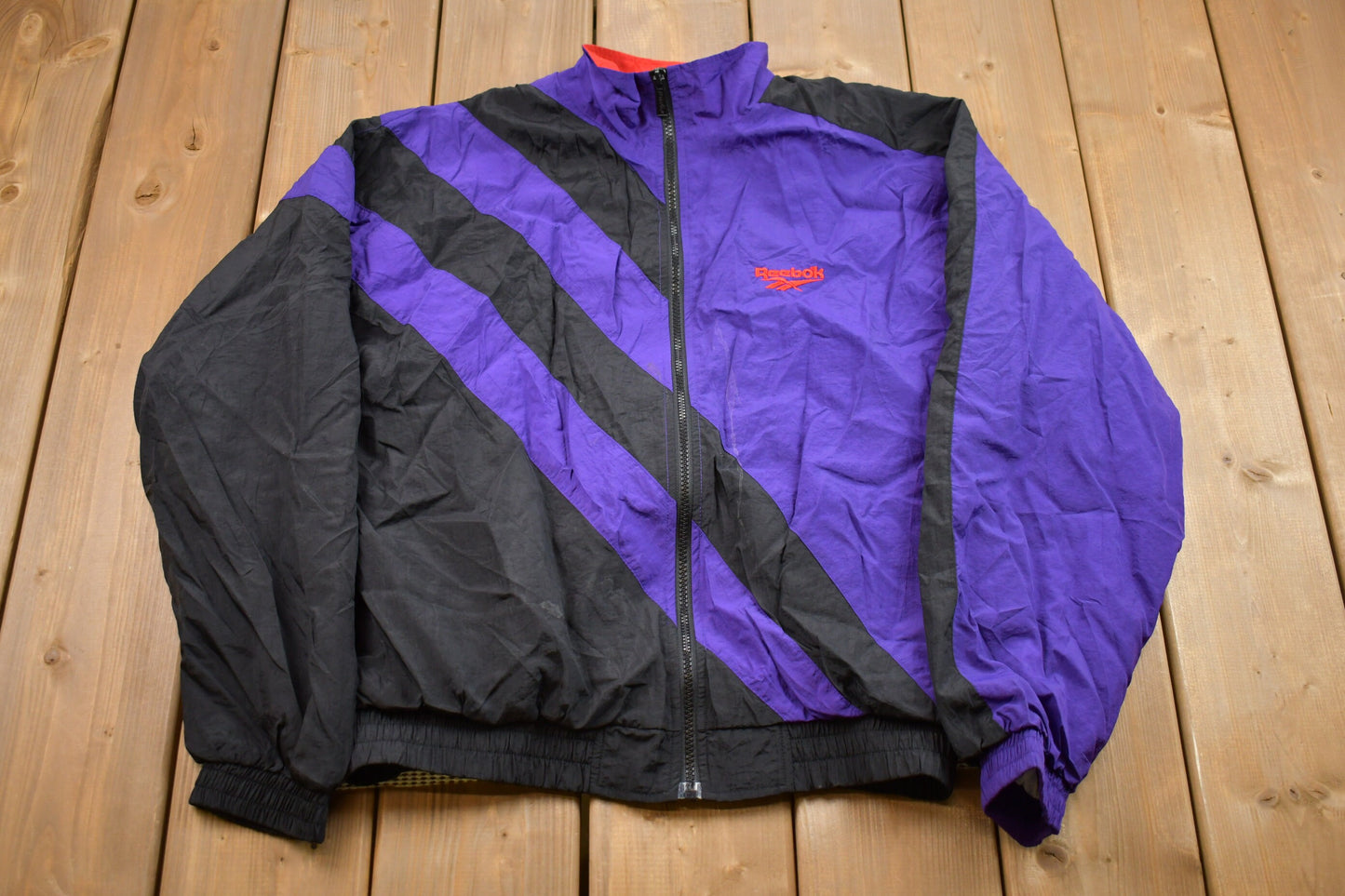 Vintage 1990s Abstract Reebok Windbreaker Jacket / Embroidered Logo / Athletic Spring Summer Sportswear / Streetwear / Athleisure