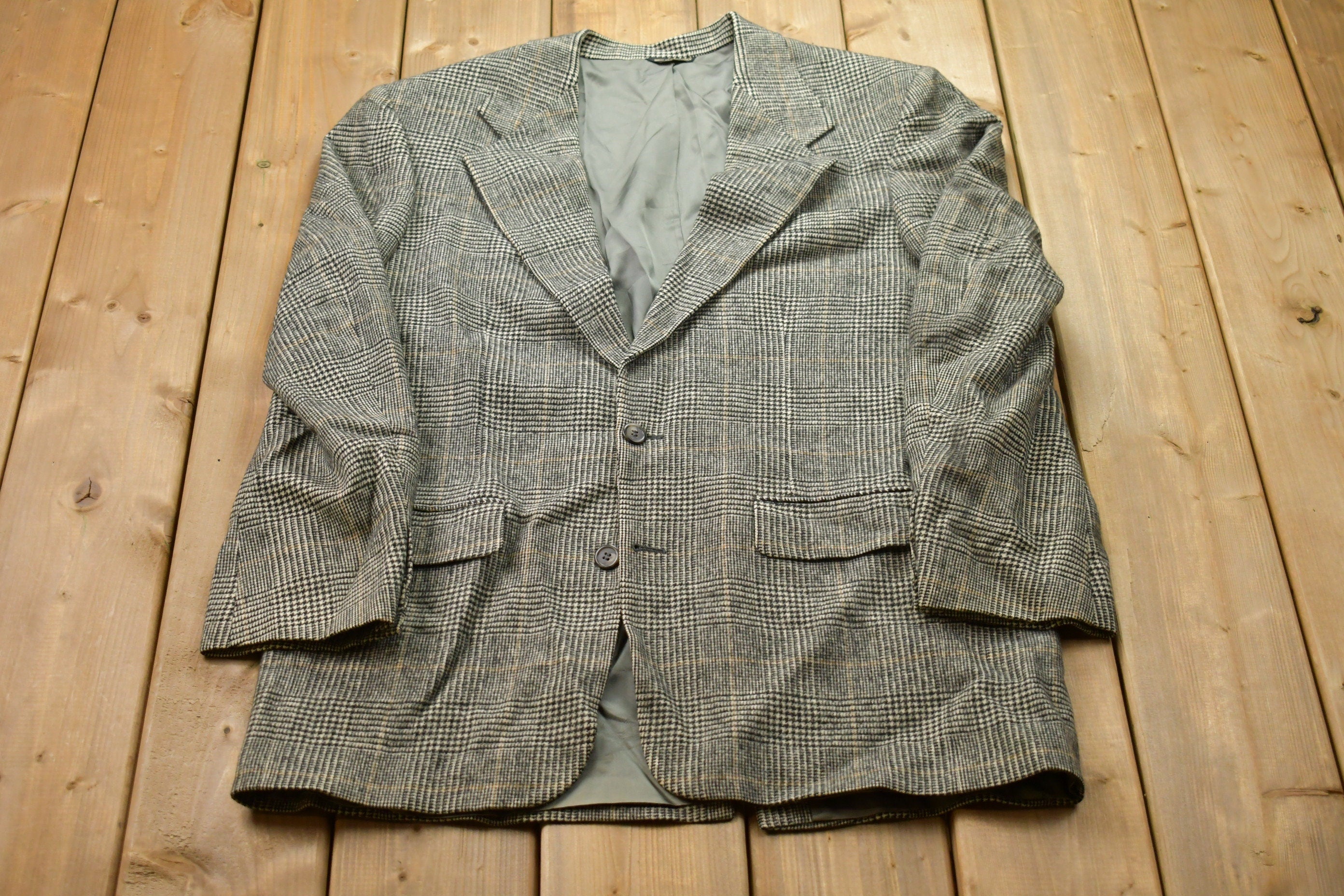 Vintage 1990s 100% Wool Plaid Blazer Jacket