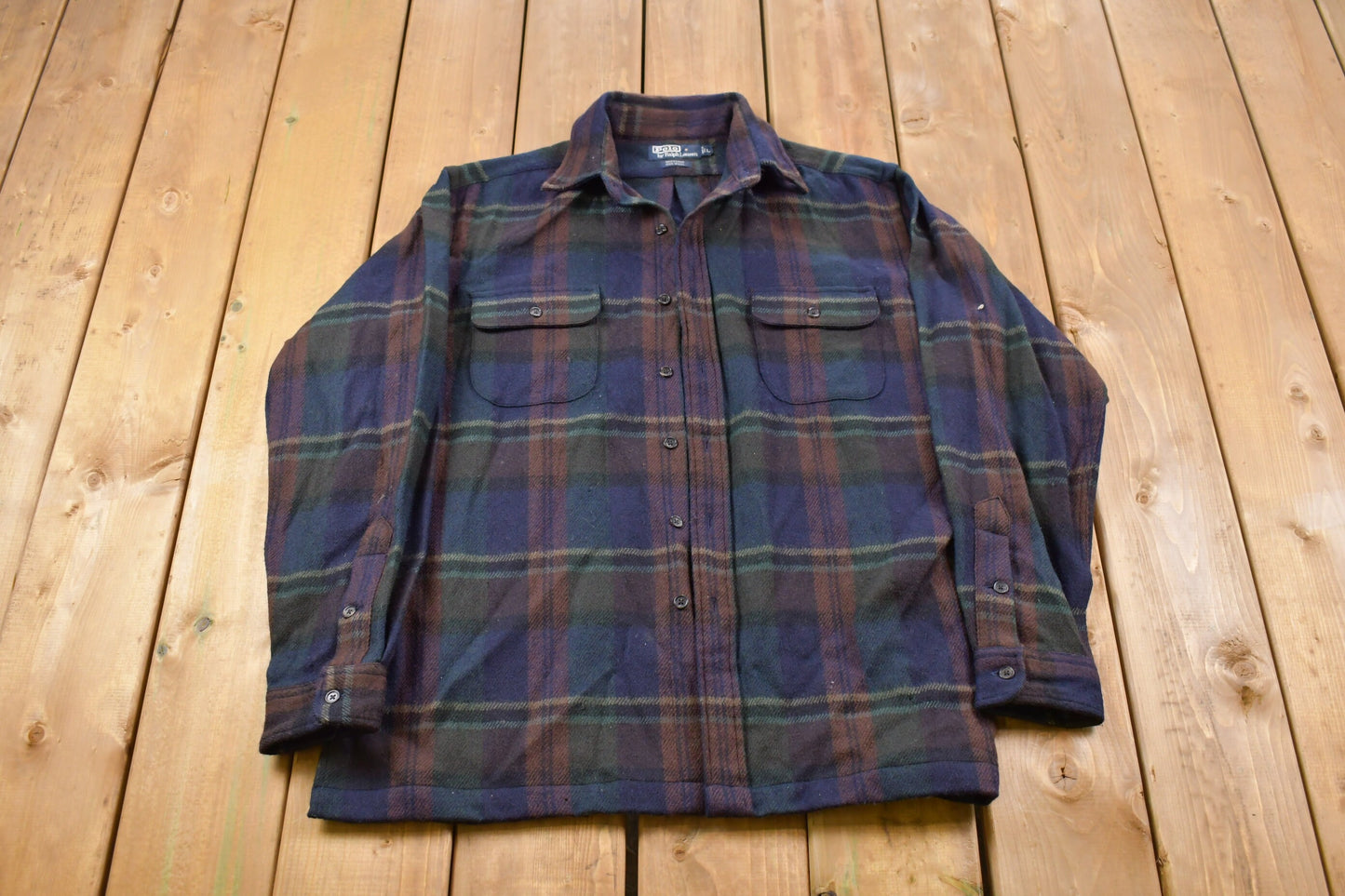 Vintage 1990s 100% Wool Polo Ralph Lauren Plaid Button Up Shirt / 1990s Button Up / Vintage Flannel / Casual Wear / Pattern Button Up