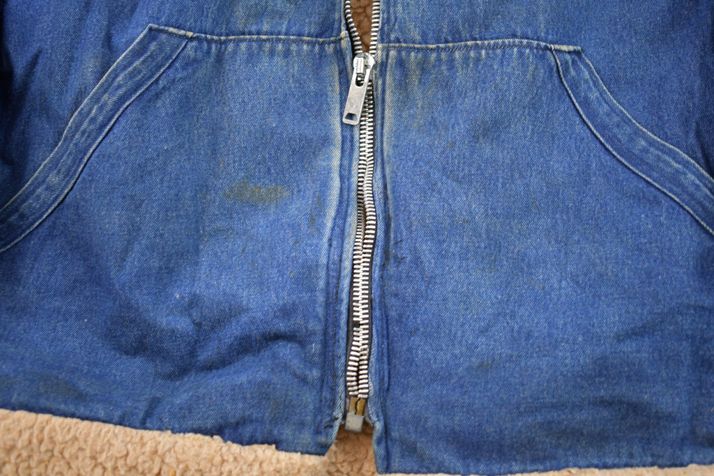 Vintage 1970s Denim Jean Sherpa Lined Full Zip Jacket