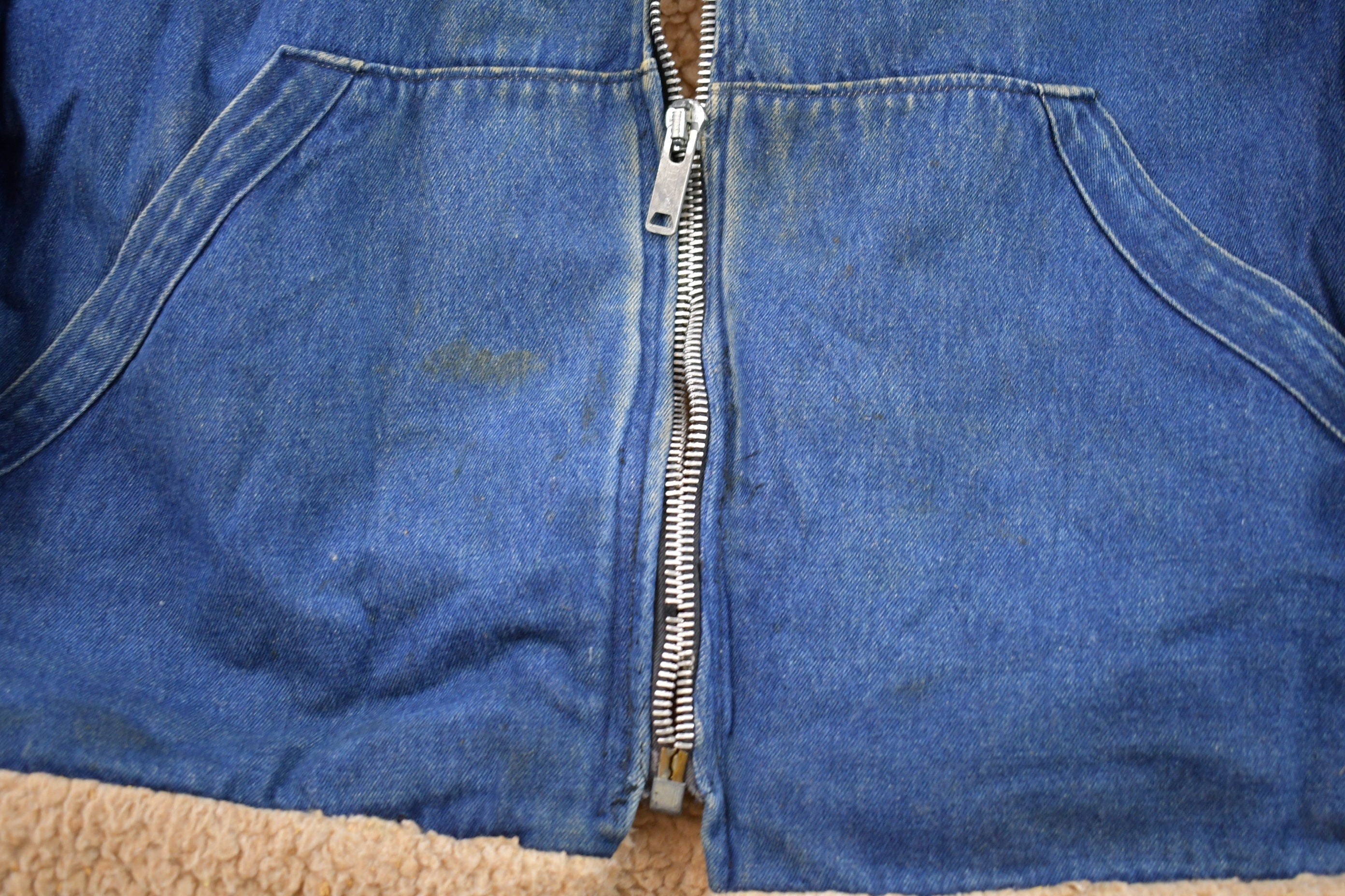 Vintage 1970s Denim Jean Sherpa Lined Full Zip Jacket