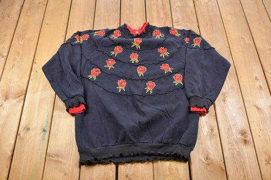 Vintage 1990s Thornton Walker Floral Crewneck Sweatshirt / 90s Crewneck / Women's Vintage / Athleisure / Roses / Vintage Fashion