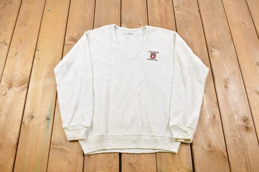 Vintage 1980s University of Ohio State Champion V-Neck Knit Crewneck / Made in USA / Embroidered / NCAA Sweatshirt / Sportswear / Americana