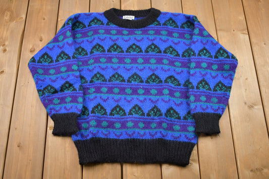 Vintage 1980s Gallagher Knitted Sweater / Vintage 80s Crewneck / Pattern Sweater / Outdoor / Hand Knit / Pullover Sweatshirt