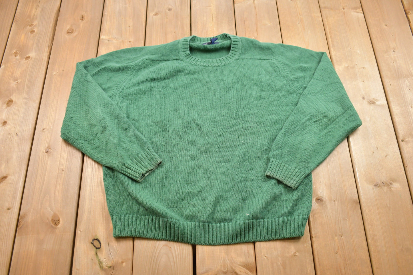 Vintage Land's End Knitted Sweater / Vintage 90s Crewneck / Pattern Sweater / Outdoor / Hand Knit / Pullover Sweatshirt