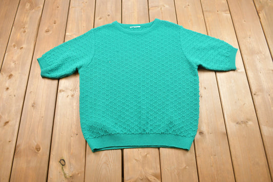 Vintage Knitted Short Sleeve Sweater / Made in USA / Vintage 90s Crewneck / Pattern Sweater / Outdoor / Hand Knit / Pullover Sweatshirt