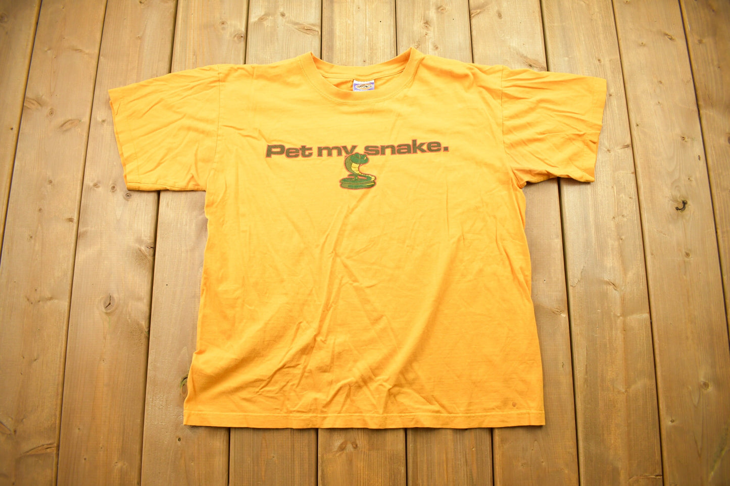 Vintage 1990s Pet My Snake Graphic T Shirt / Yellow / Animal / Snake Graphic / Funny Vintage Shirt / Comedy