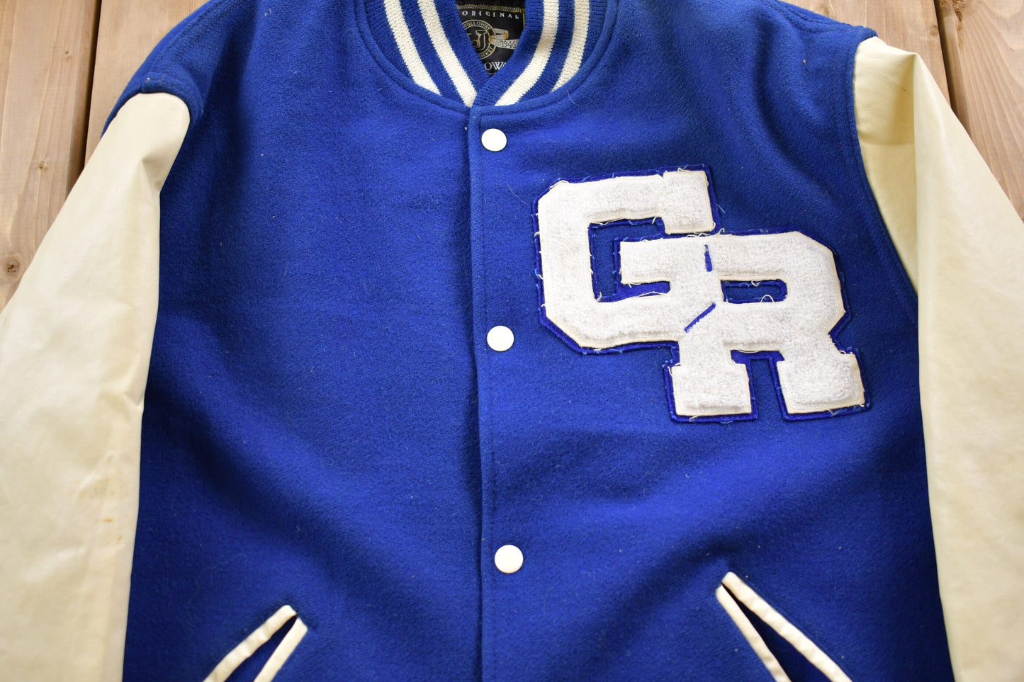 Vintage 1990s Holloway Grand River Academy Baseball Leather Varsity Jacket / Fall Outerwear / Leather Coat / Winter Outerwear / Streetwear