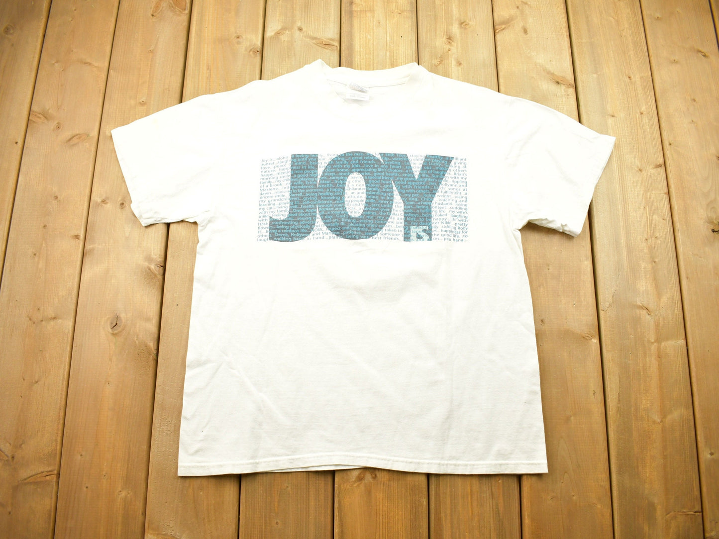 Vintage 1990s JOY Graphic T-Shirt / Joy Is / HMSA / Health Odyssey Grad / Box Logo Shirt / White Tee