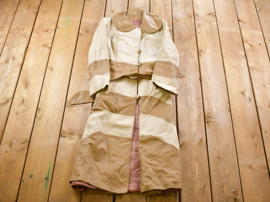 Vintage 1970s Bohemian Leather Striped Full Length Jacket