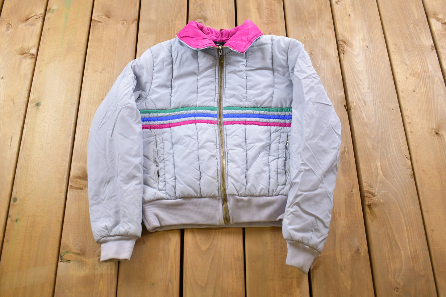 Vintage 1990s Striped Ski Puffer Jacket / Goose Down Fill / Vintage Bubble Jacket / Winter / Streetwear / Ski Jacket / Full Zip