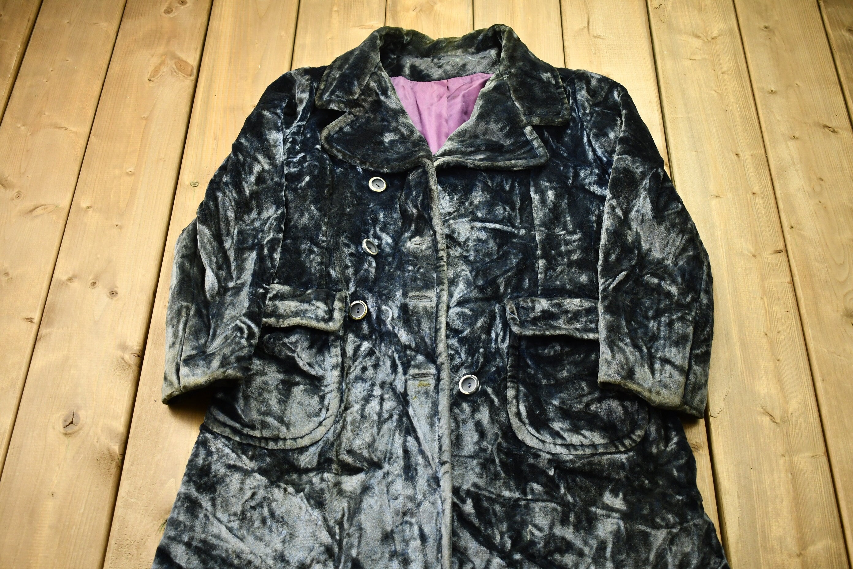 Vintage 1950s Crushed Velvet Union Made Trench Coat
