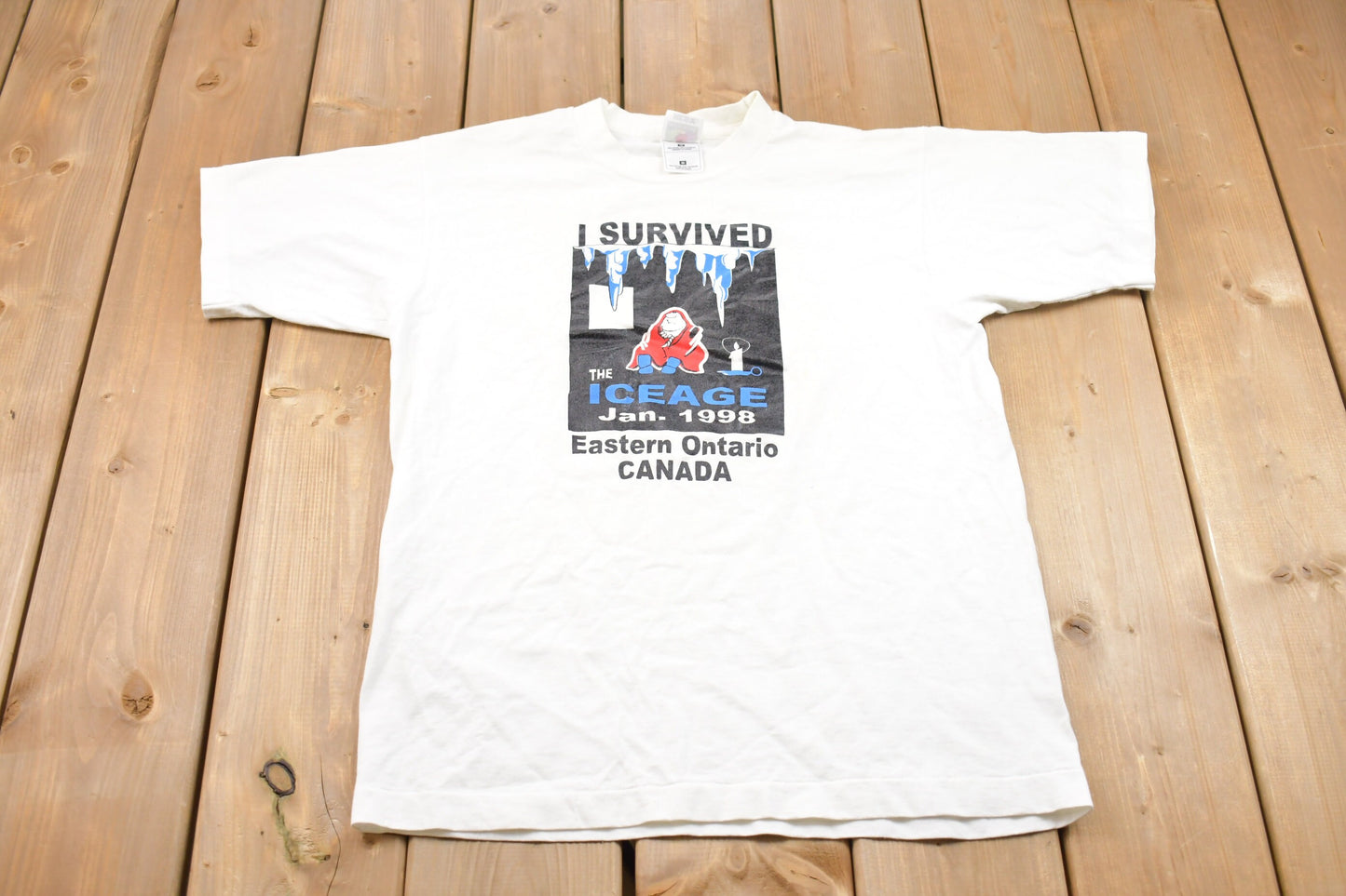 Vintage 1998 I Survived Canadian Ice age Graphic T-Shirt / Streetwear / Vintage T Shirt / Single Stitch / Made In USA / 90s Graphic Tee