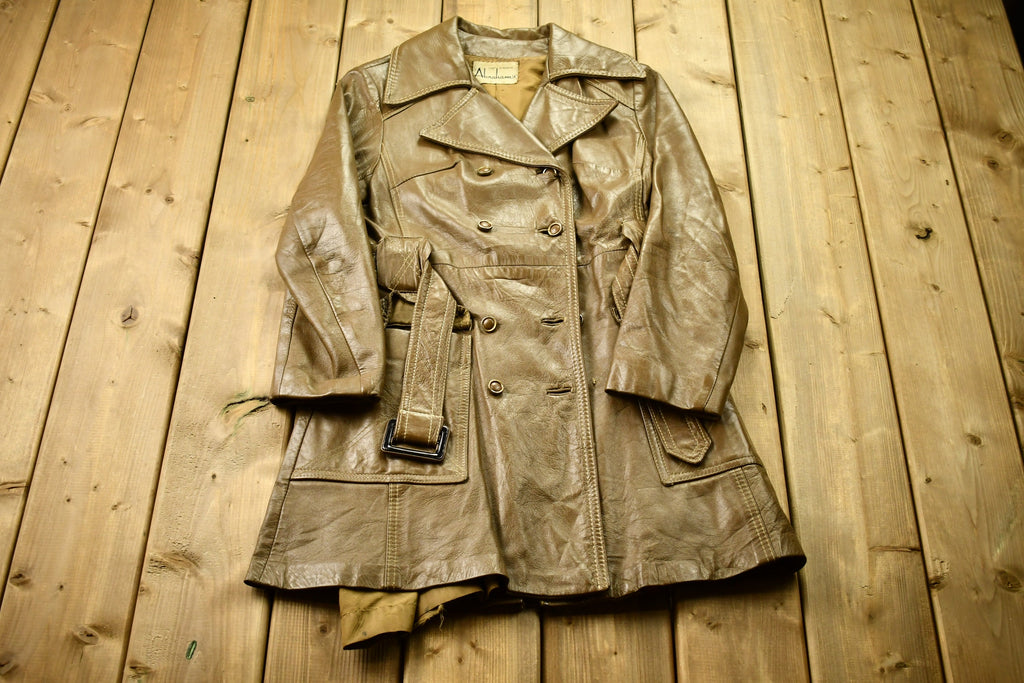 Vintage 1970s Abrahams Leather Trench Coat Jacket