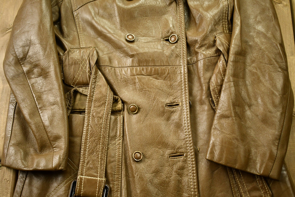 Vintage 1970s Abrahams Leather Trench Coat Jacket