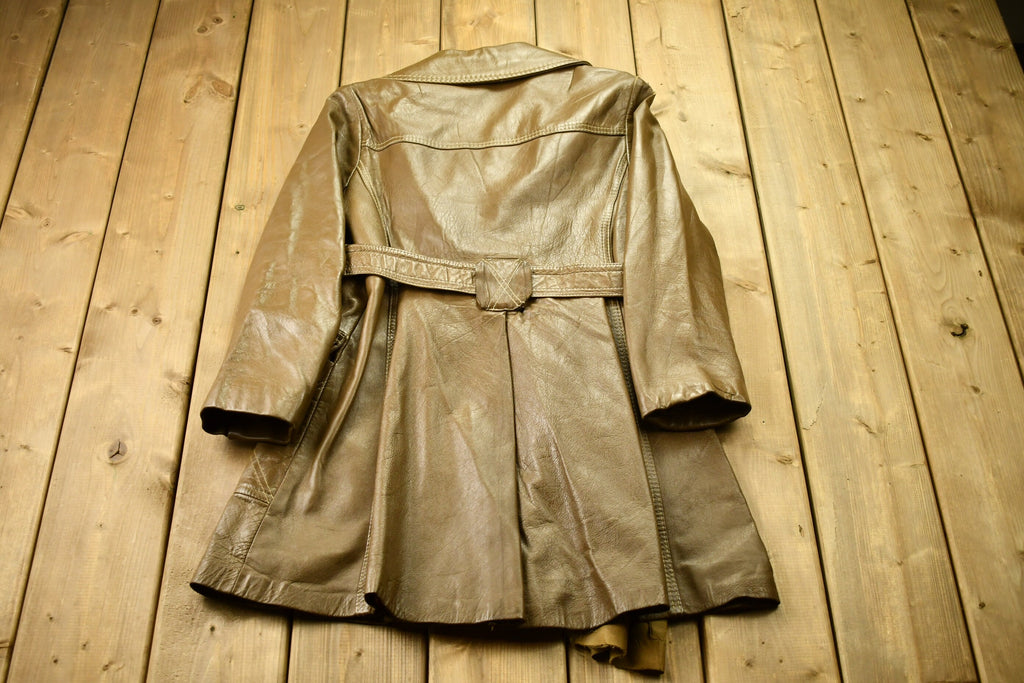 Vintage 1970s Abrahams Leather Trench Coat Jacket