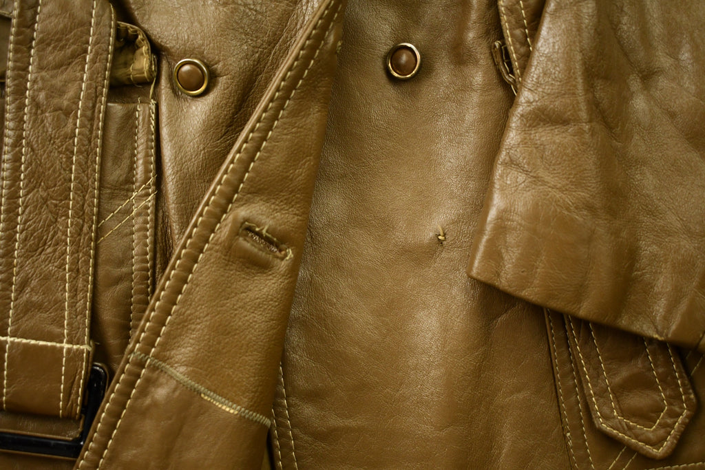 Vintage 1970s Abrahams Leather Trench Coat Jacket