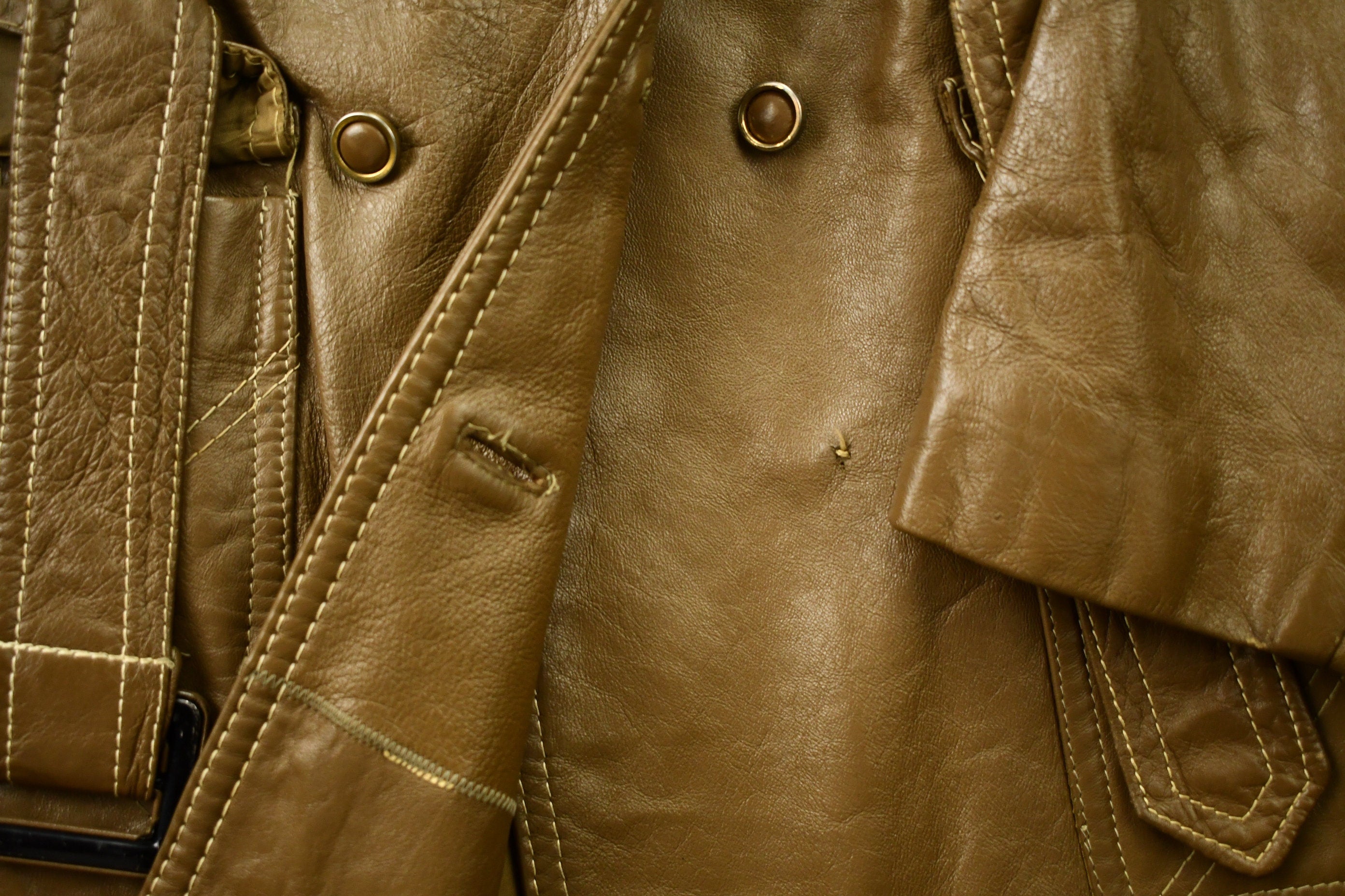 Vintage 1970s Abrahams Leather Trench Coat Jacket
