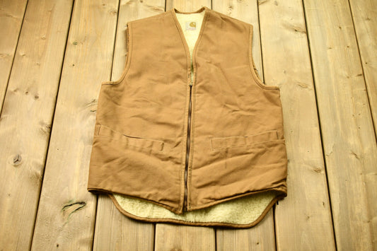 Vintage 1980s Carhartt Sherpa Vest / Workwear / Streetwear / Made In USA / 80s / Sherpa Lined Jacket / Distressed Carhartt / Union Made