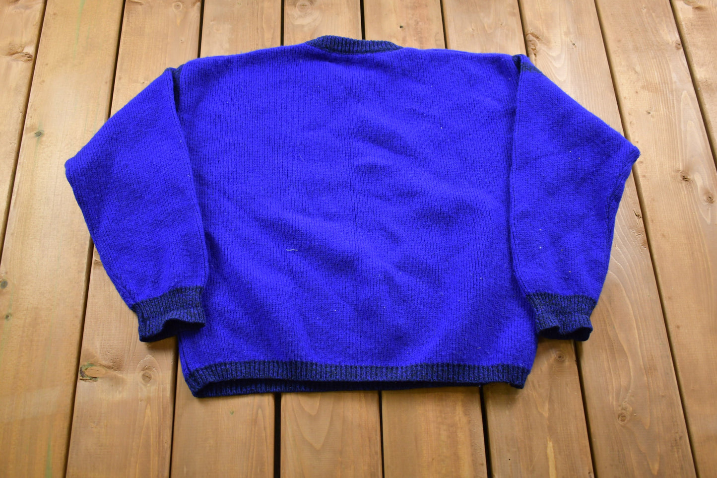 Vintage 1980s Benetton B Shetland Wool Knitted Sweater / Vintage 80s Crewneck / Pattern Sweater / Outdoor / Hand Knit / Pullover Sweatshirt