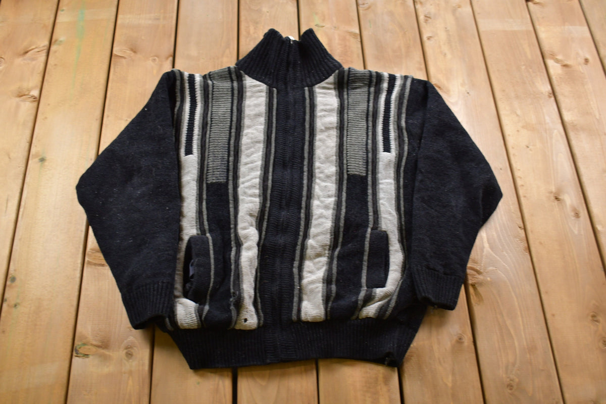 Vintage 1990s Striped Wool Zip Up Sweater