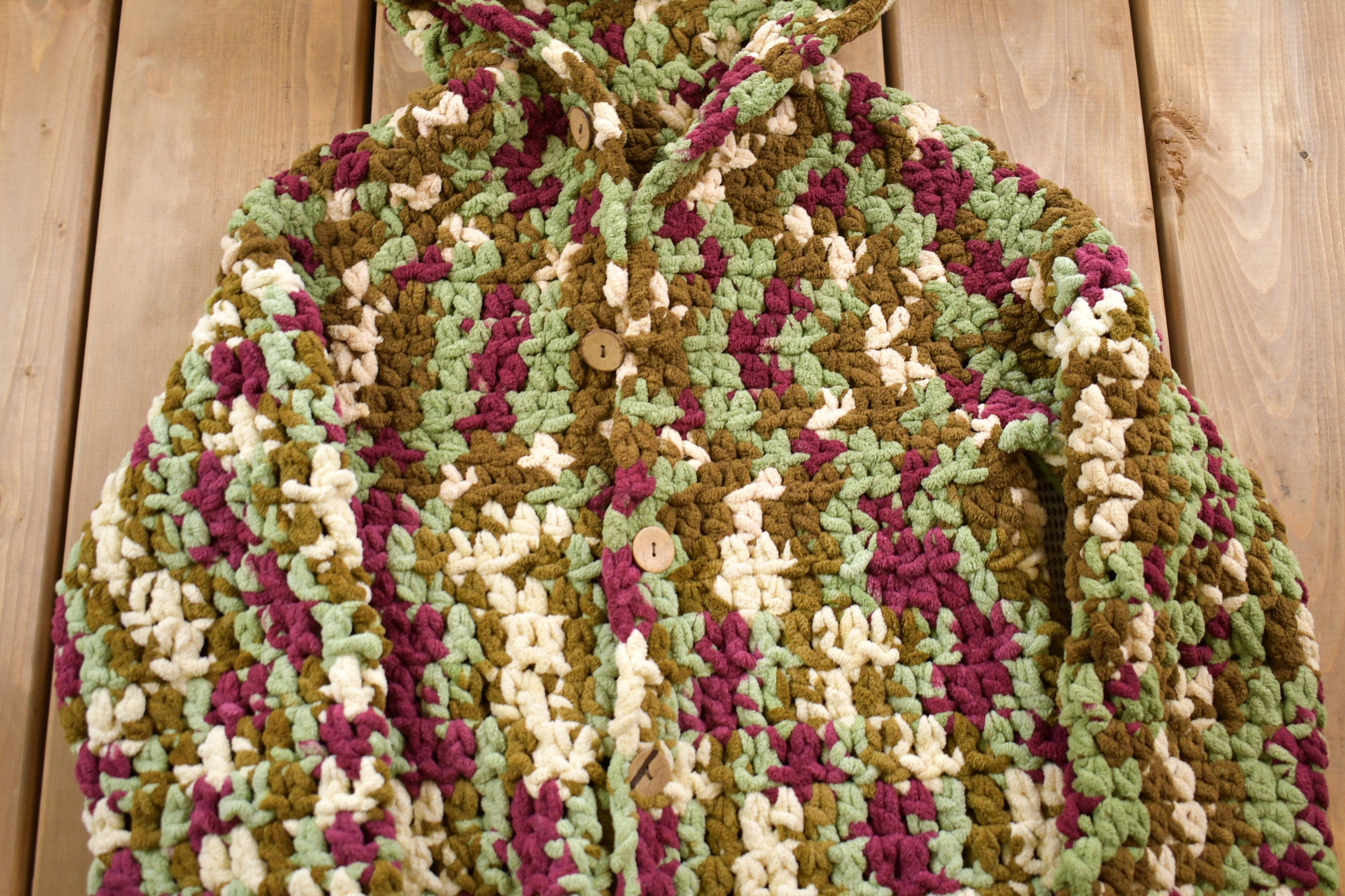 Vintage 1970s Colorful Knitted Hooded Sweater