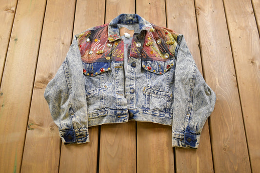 Vintage 1990s Gemstone Denim Jean Jacket / Vintage Denim / Streetwear / Vintage Fall Outerwear / Fall Jacket / Made In USA / Bedazzled