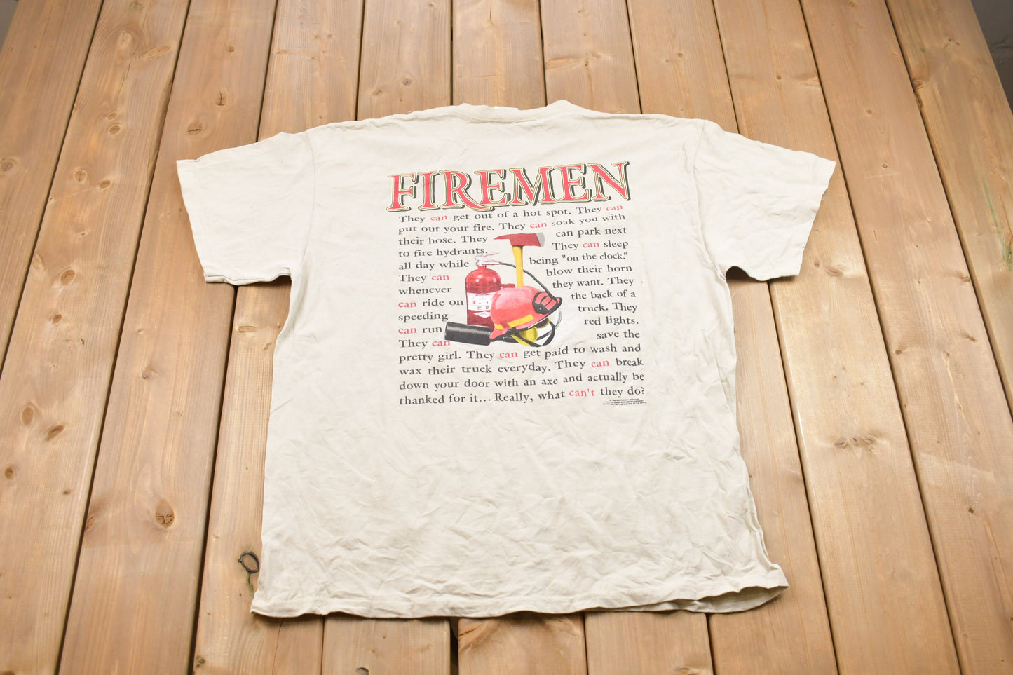 Vintage 1990s Firemen Graphic T-Shirt / Streetwear / Retro Style / 90s Graphic Tee / Community / Fire Station / Heroes