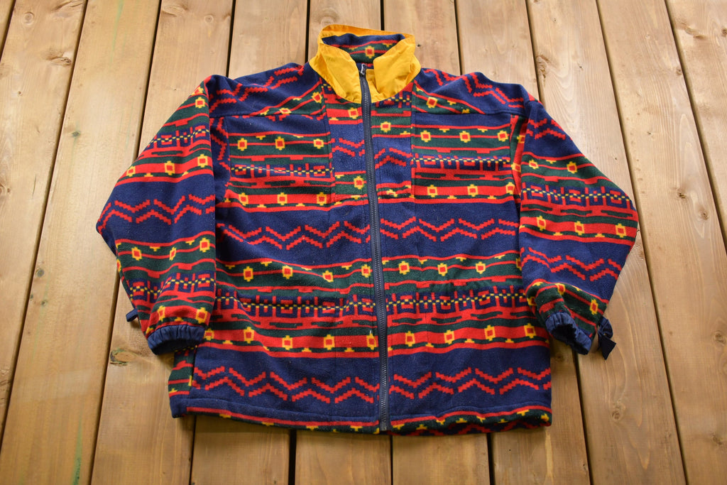 Vintage 1990s D'Allaird's Aztec All Over Print Full Zip Fleece Sweater