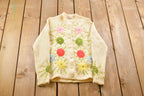 Vintage 1960s Fully Fashioned Floral Graphic Cardigan Sweater