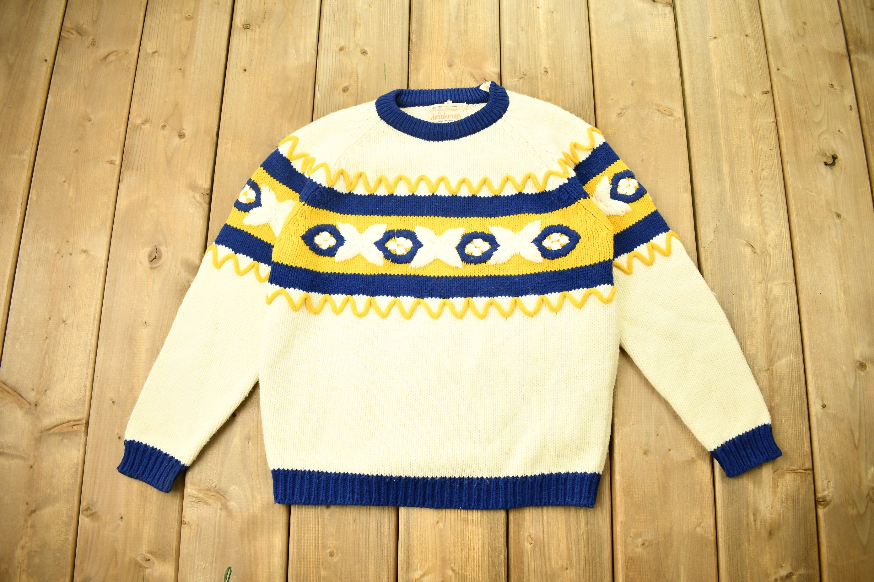 Vintage 1970s Don Kenny Acrylic Knitted Raglan Crewneck Sweater