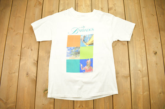 Vintage 1990s Barbados Souvenir T Shirt / Beachwear / Windsurf / Surf Graphic / Color Block / Travel / Vacation Tee