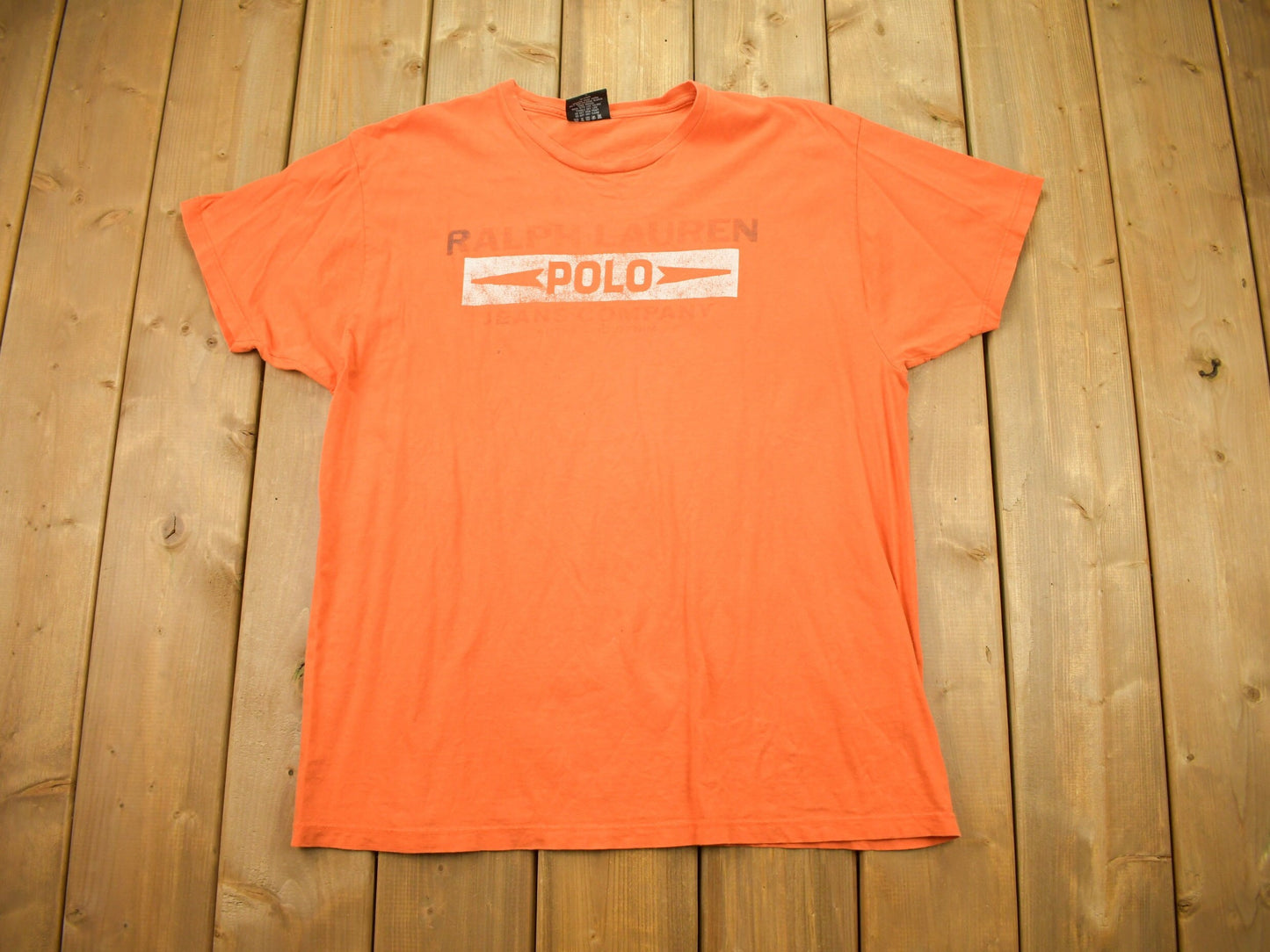 Vintage 1990s Polo Ralph Lauren Graphic T Shirt / Vintage Ralph Lauren / Streetwear / Orange T Shirt / 90s Polo / Polo Jeans Co