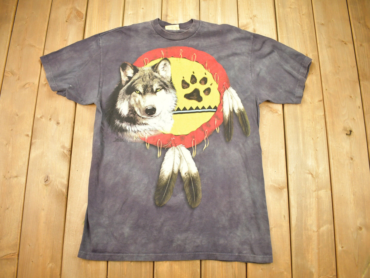 Vintage 2000 The Moutain Native American Wolf Theme T-Shirt / Wolf / Dreamcatcher / All Over Print / Tie Dye / 80s / 90s / Streetwear