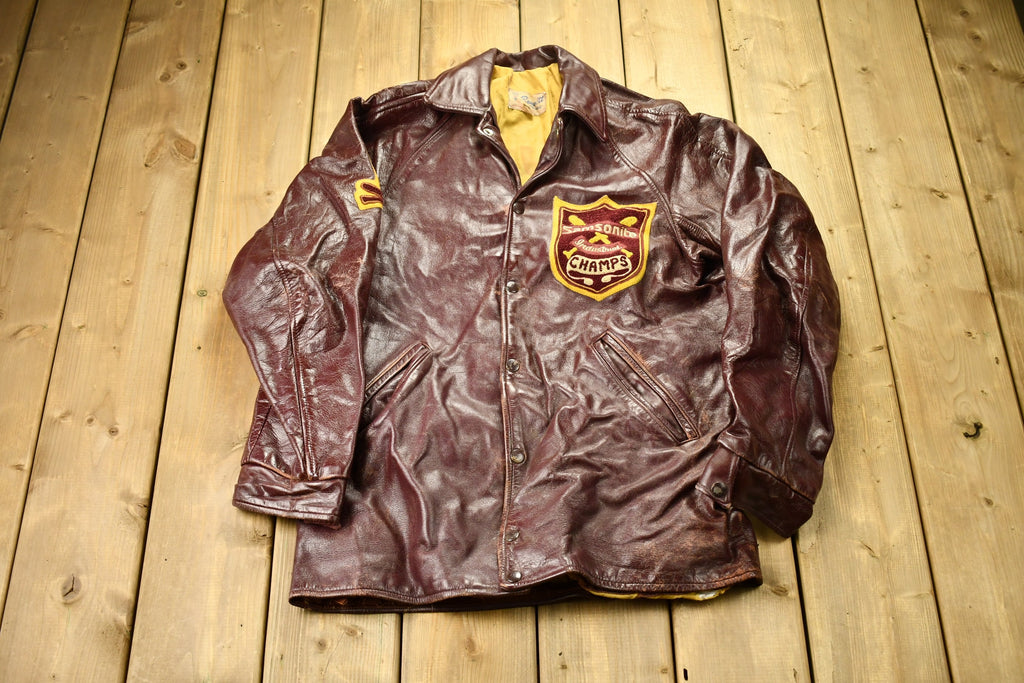 Vintage 1940s Samsonite Horsehide Varsity Jacket Industrial Champs Leather Jacket