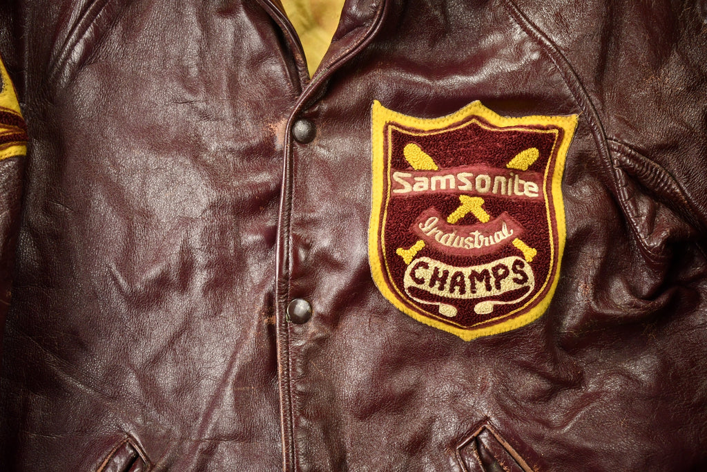 Vintage 1940s Samsonite Horsehide Varsity Jacket Industrial Champs Leather Jacket