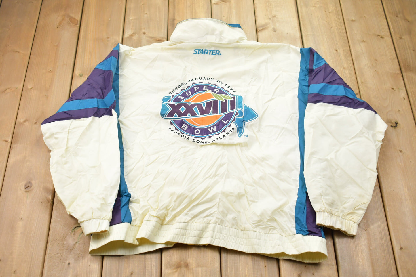 Vintage 1994 Starter Pro Line NFL Superbowl XXVII Full Zip Windbreaker Jacket / Embroidered / Athletic Spring Summer Sportswear / Athleisure