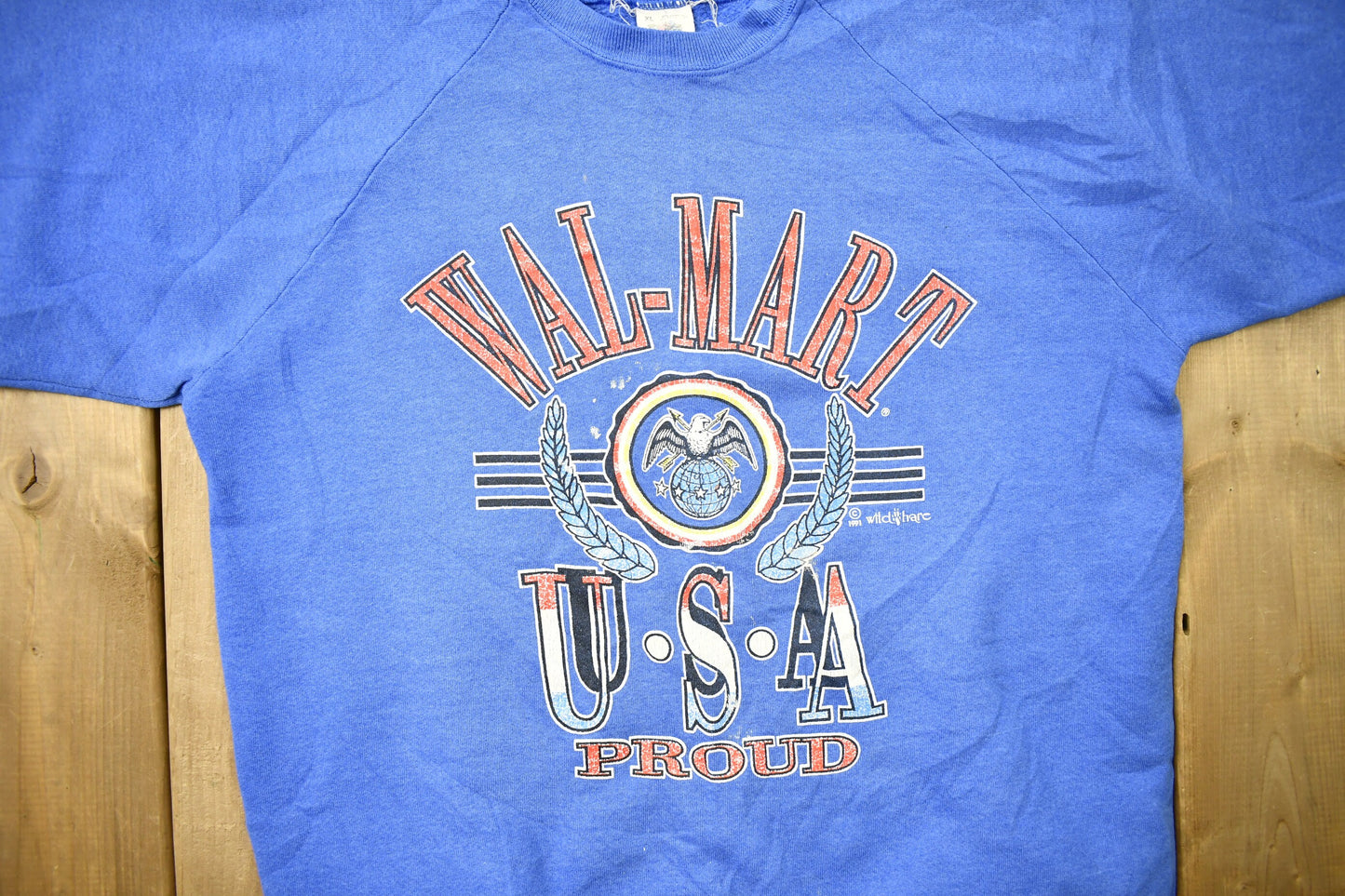 Vintage 1991 Wal-Mart USA Proud Raglan Crewneck Sweatshirt / 90s Crewneck / Souvenir / Athleisure / Streetwear / Made In USA