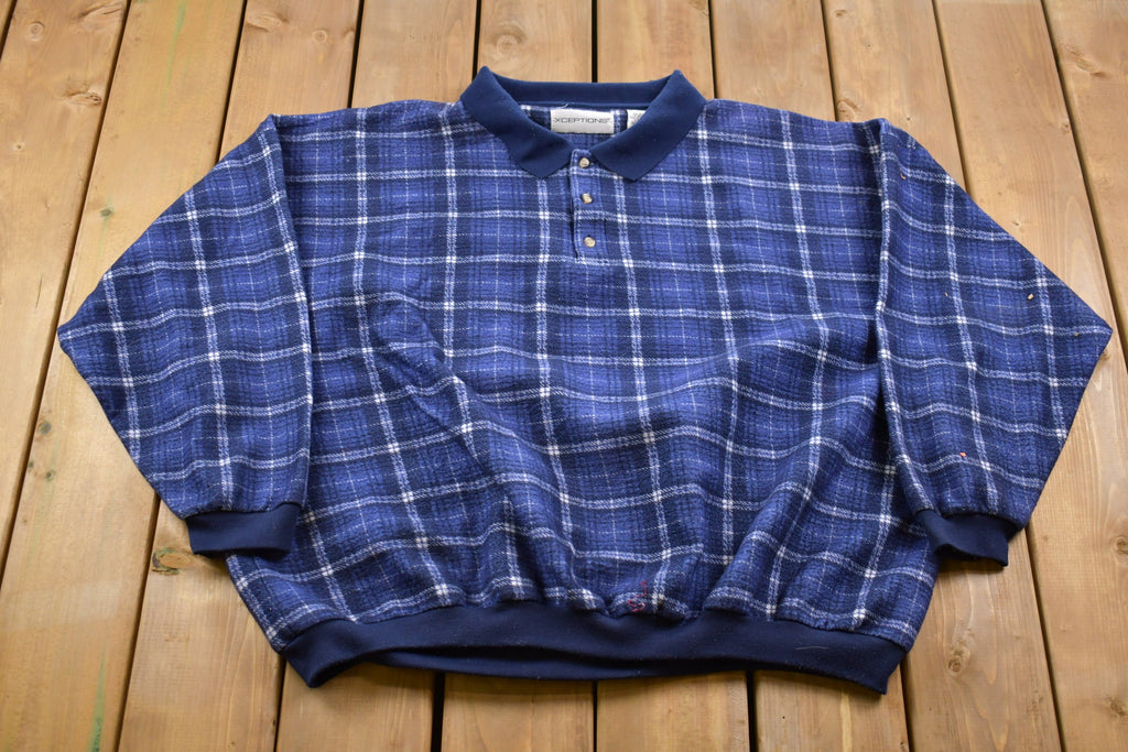 Vintage 1980s Xceptions Plaid Collared Sweatshirt