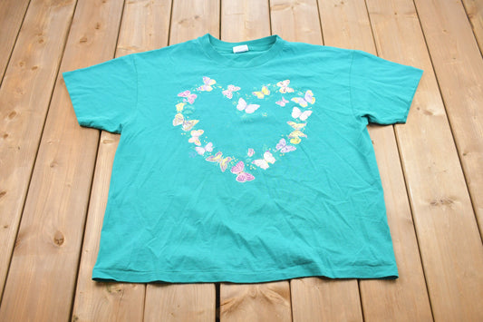 Vintage 1990s Floral Heart Graphic T-Shirt / Streetwear / Cute Vintage / Summer / Retro Style / Single Stitch / 90s Graphic Tee