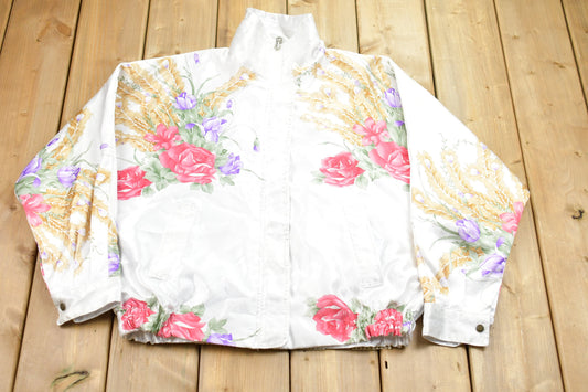 Vintage 1990s Floral Reversible Satin Full Zip Jacket / Athleisure / Streetwear / Athletic Sportswear / Streetwear / 90s Satin Jacket