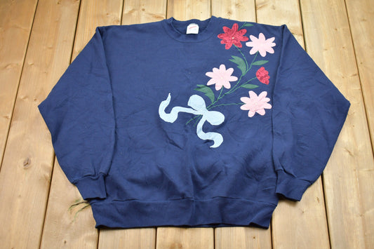 Vintage 1990s Floral Embroidered Cute Sweatshirt / Sportswear / 90s Crewneck / Streetwear / Athleisure / Vintage Sweatshirt / Made In USA