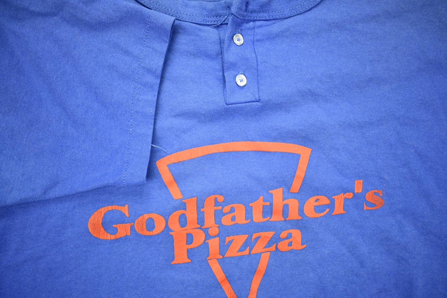 Vintage 1990s Godfather's Pizza Graphic Henley T-Shirt / Streetwear / Retro Style / Single Stitch / Made In USA / 90s Graphic Tee