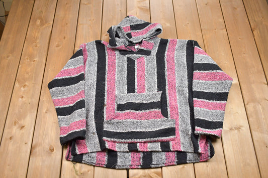 Vintage 1990s Mexican Blanket Hoodie / Made in Mexico / 90s Hoodie / Vintage Sweater / 90s / Embroidered / Color Block