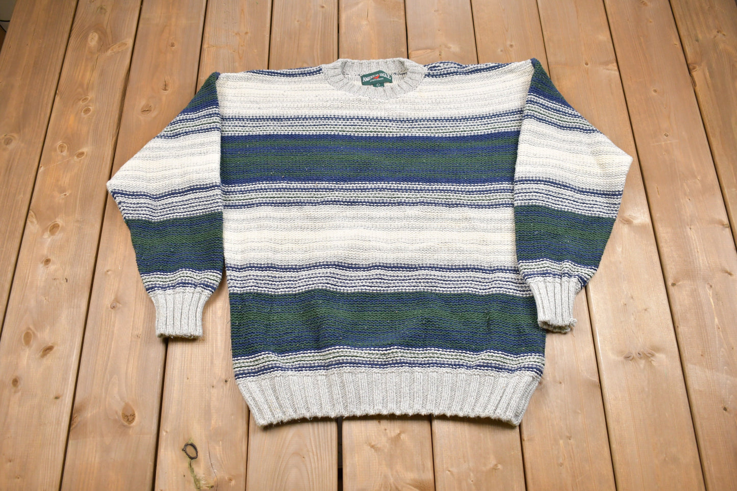 Vintage American Eagle Striped Knitted Sweater / Made in USA / Vintage 90s Crewneck / Pattern Sweater / Outdoor / Pullover Sweatshirt