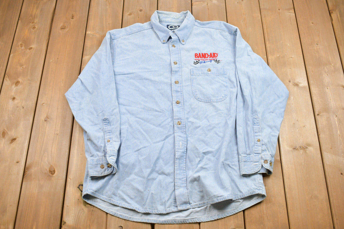 Vintage 1990s Band Aid Brand Denim Button Up Shirt / 1990s Button Up / Vintage Flannel / Casual Wear / Workwear / Pattern Button Up