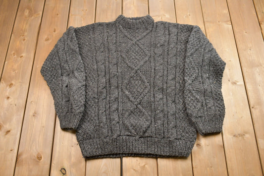 Vintage Cable Knit Sweater / Vintage 90s Crewneck / Pattern Sweater / Outdoor / Hand Knit / Pullover Sweatshirt