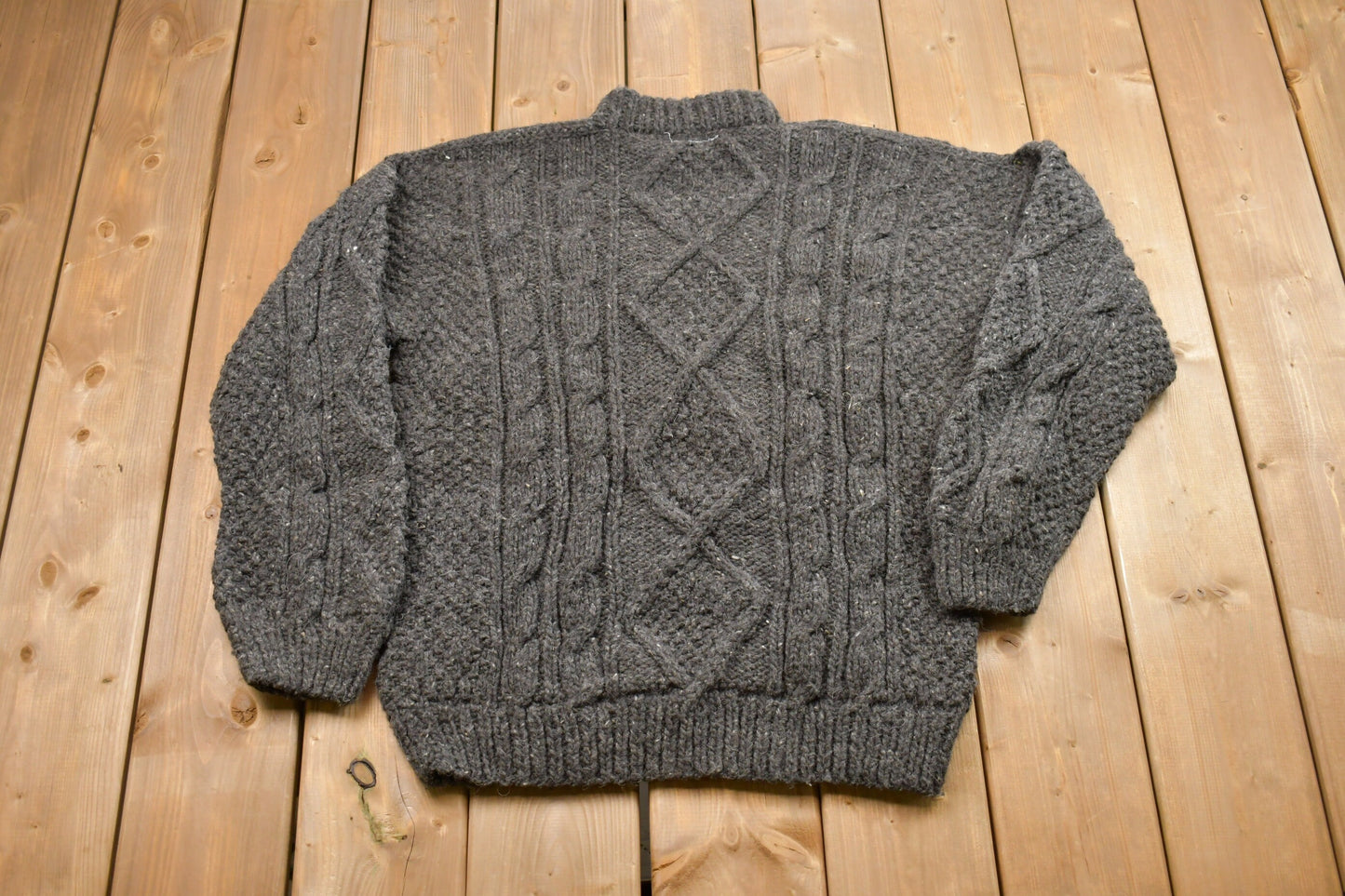 Vintage Cable Knit Sweater / Vintage 90s Crewneck / Pattern Sweater / Outdoor / Hand Knit / Pullover Sweatshirt